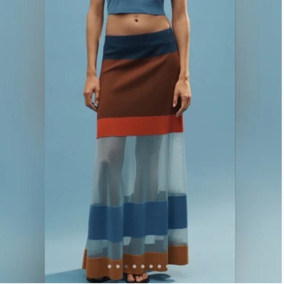 Anthropologie Maeve Striped Sheer Maxi Skirt size S - Picture 1 of 5